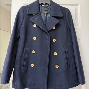 J. Crew Navy Double-Breasted Wool Peacoat with Gold Buttons